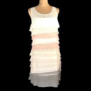 LOFT Layered Sheer Neutrals Sheath Dress 12  Feminine Coquette Twee Fairy  Y2K